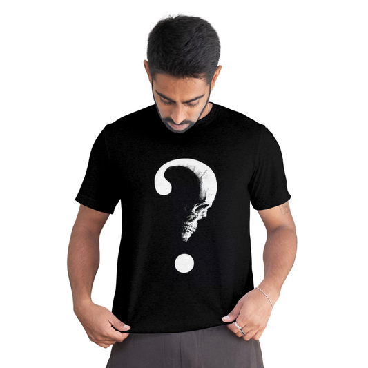 Black Skull Question Mark T-Shirt – Premium 180 GSM Bio-Washed Cotton | Regular Fit