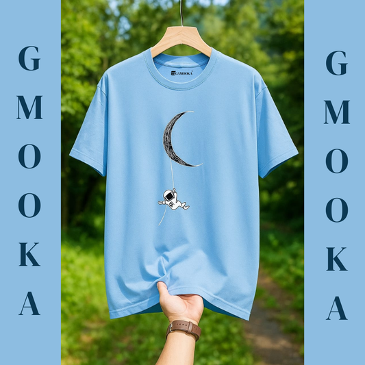 Oversized Astronaut T-Shirt for Men & Women – 210 GSM, 100% Cotton, Biowash | Sky Blue